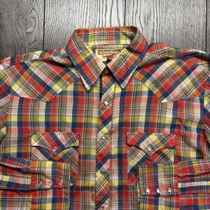 Vintage Youngbloods Western Pearl Snap 1980s Plaid Cowboy Rockabilly Rare Large